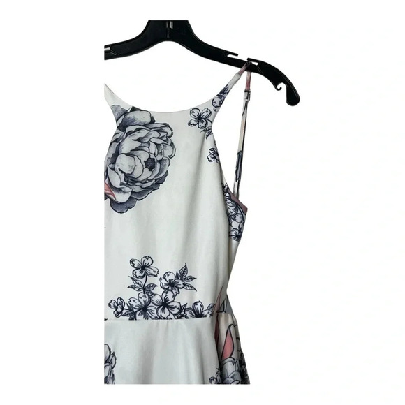 UNKNOWN BRAND FLORAL SWIRL PELPUM DRESS SEE MEASUREMENTS WHITE/NAVY BLUE/PINK - Picture 3 of 12